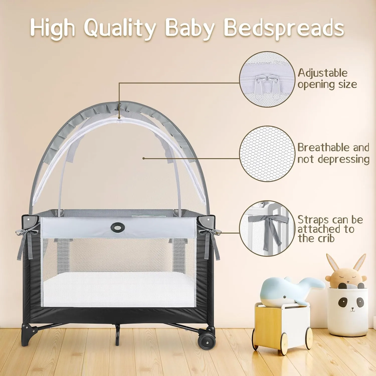 Crib Tent to Keep Baby from Climbing Out - Crib Net to Keep Baby in - Mesh Crib Climbing Prevention, Pop Up Baby Crib Tent, Two-Way Self-Locking Metal Zipper (Grey, Small)