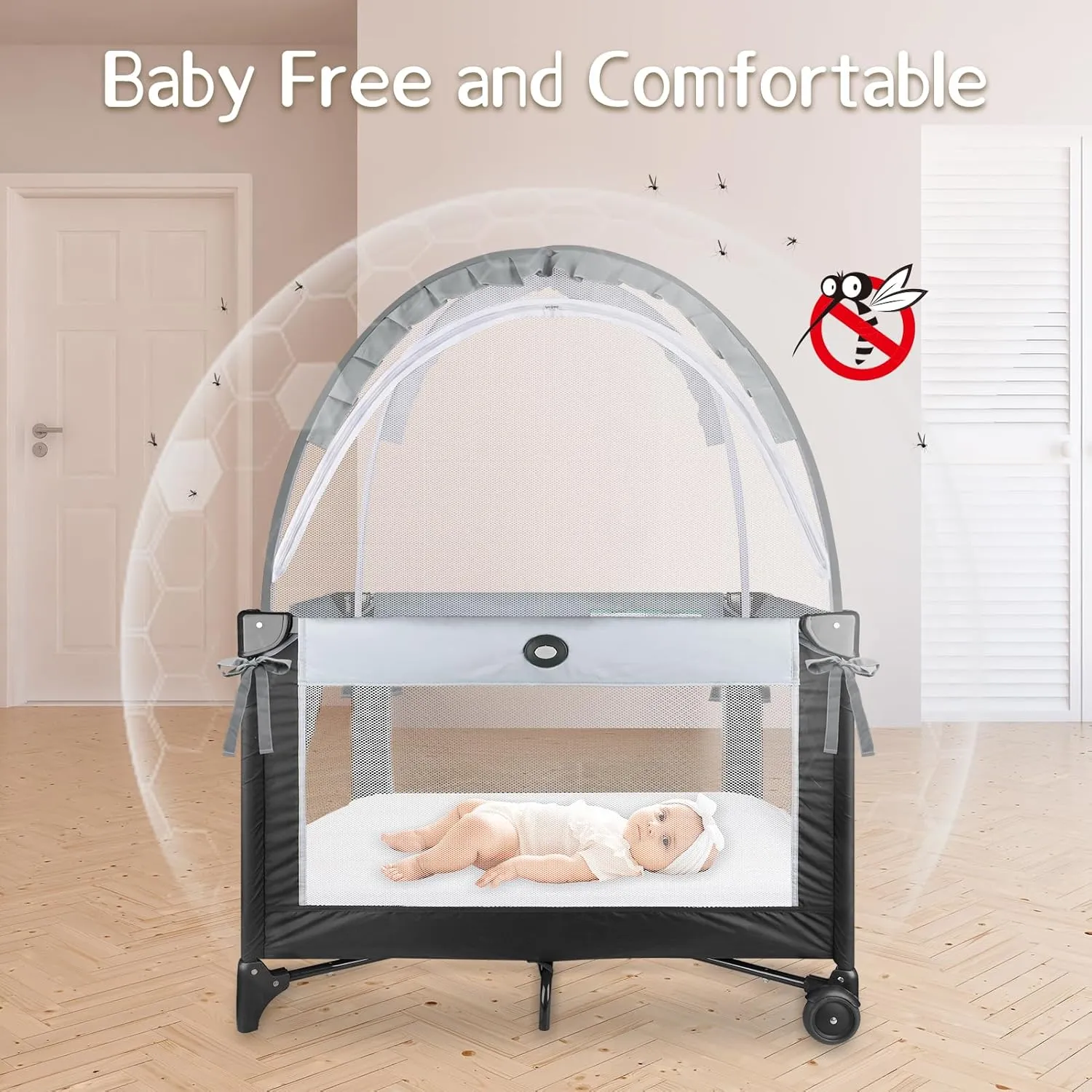 Crib Tent to Keep Baby from Climbing Out - Crib Net to Keep Baby in - Mesh Crib Climbing Prevention, Pop Up Baby Crib Tent, Two-Way Self-Locking Metal Zipper (Grey, Small)