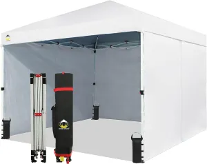 CROWN SHADES 10X10 Comercial Instant Canopy Pop Up Tent with Center Lock (10x10 with 4 Sidewalls, White)