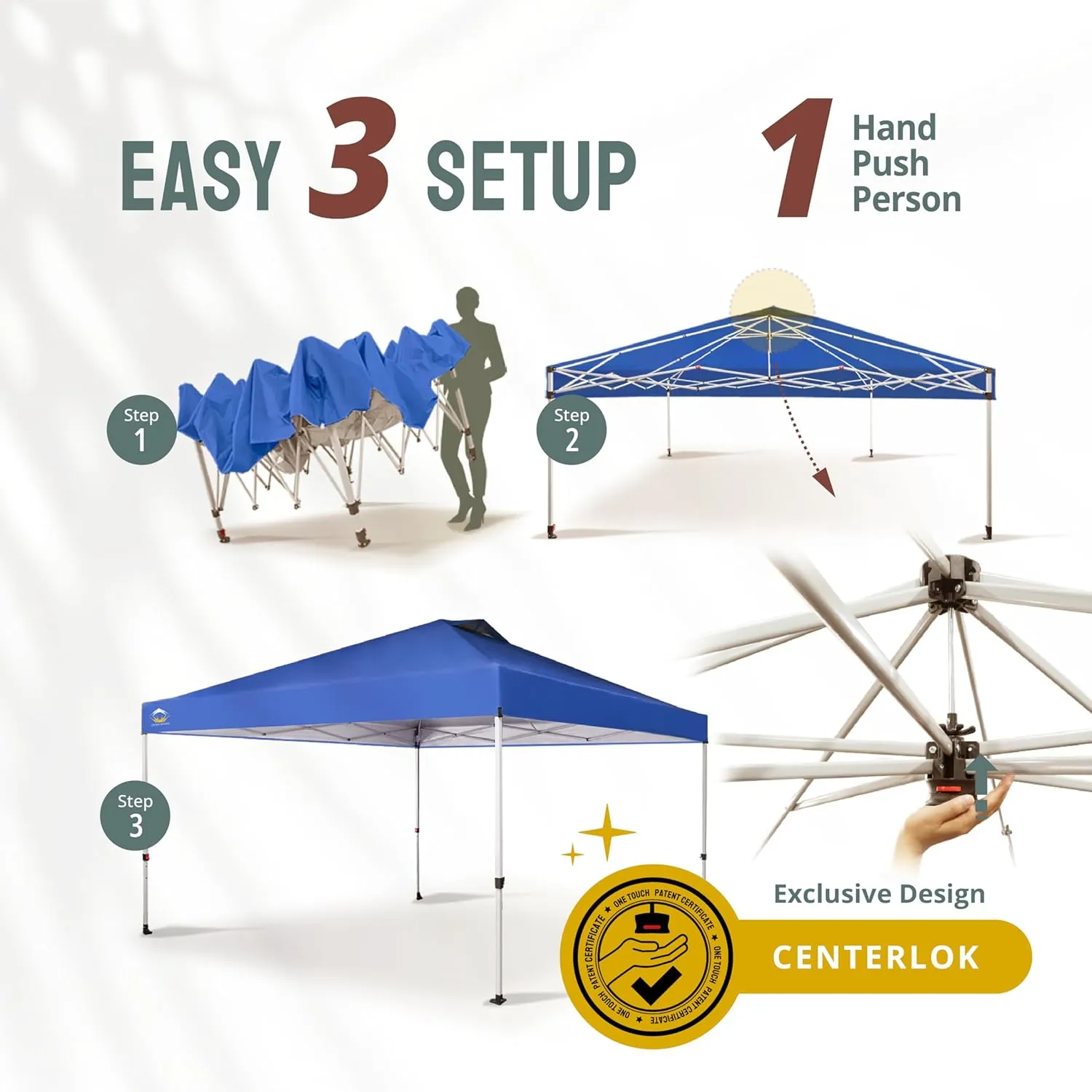 CROWN SHADES 12x12 Pop Up Canopy Outside Canopy, Patented One Push Tent Canopy with Wheeled Carry Bag, Bonus 8 Stakes and 4 Ropes, Blue