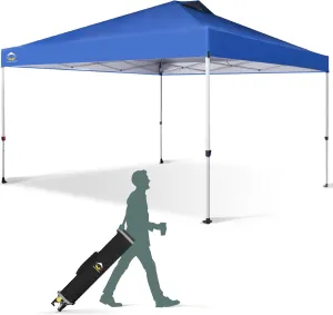 CROWN SHADES 12x12 Pop Up Canopy Outside Canopy, Patented One Push Tent Canopy with Wheeled Carry Bag, Bonus 8 Stakes and 4 Ropes, Blue