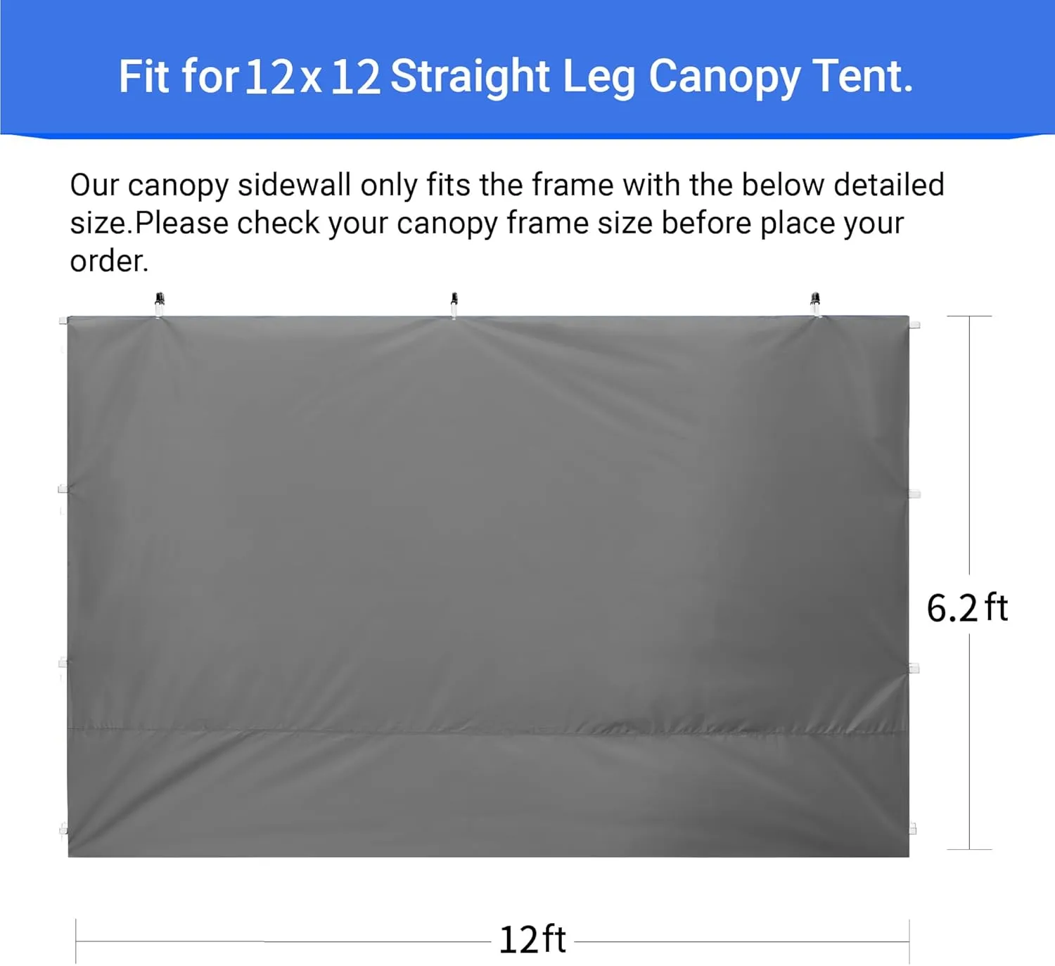 CROWN SHADES SunWall Silver Coated for 12x12 Pop up Canopy Tent, 1 Pack Sidewall Only with Silver Coating (1 Pack, Grey)