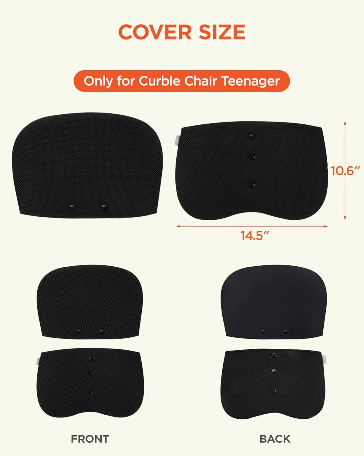 curble WIDER COVER, Detachable Cover for Teenager Chair, Ergonomic Chair Back Support and Lumbar Support (Cover Black)