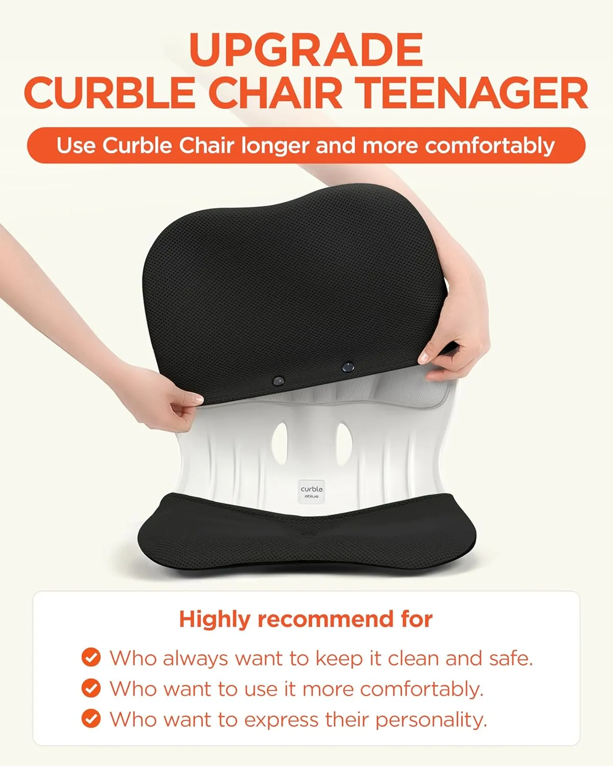 curble WIDER COVER, Detachable Cover for Teenager Chair, Ergonomic Chair Back Support and Lumbar Support (Cover Black)