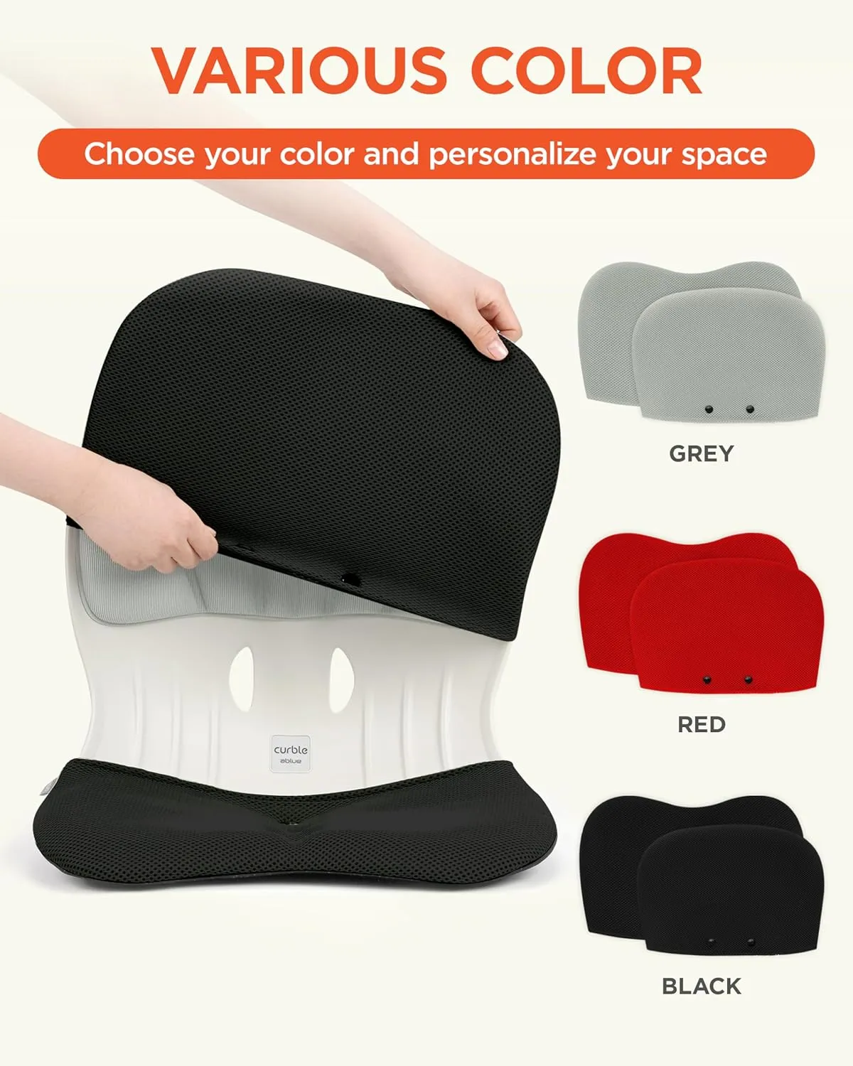 curble WIDER COVER, Detachable Cover for Teenager Chair, Ergonomic Chair Back Support and Lumbar Support (Cover Black)