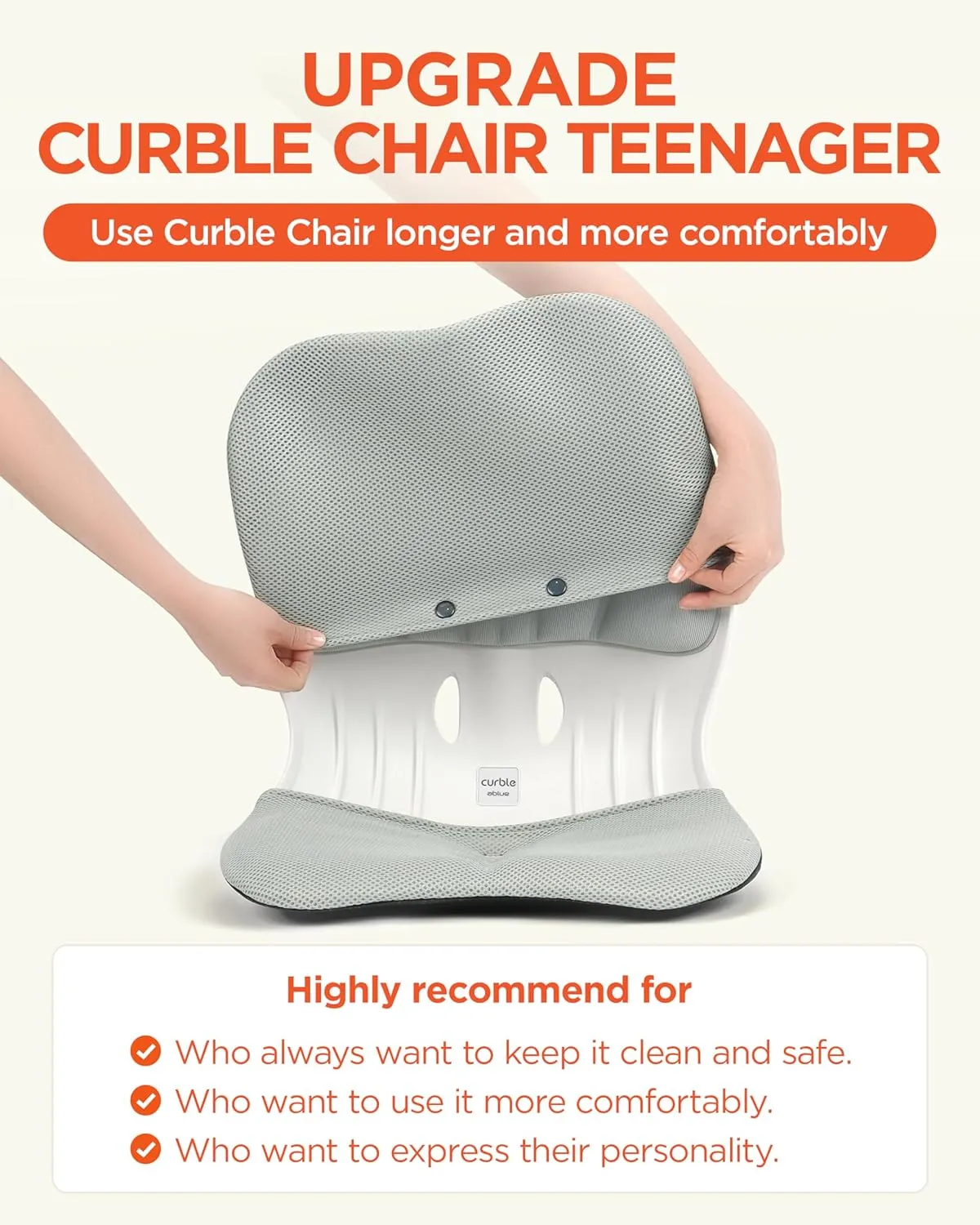 curble Wider Cover, Detachable Cover for Teenager Chair, Ergonomic Chair Back Support and Lumbar Support (Cover Grey)