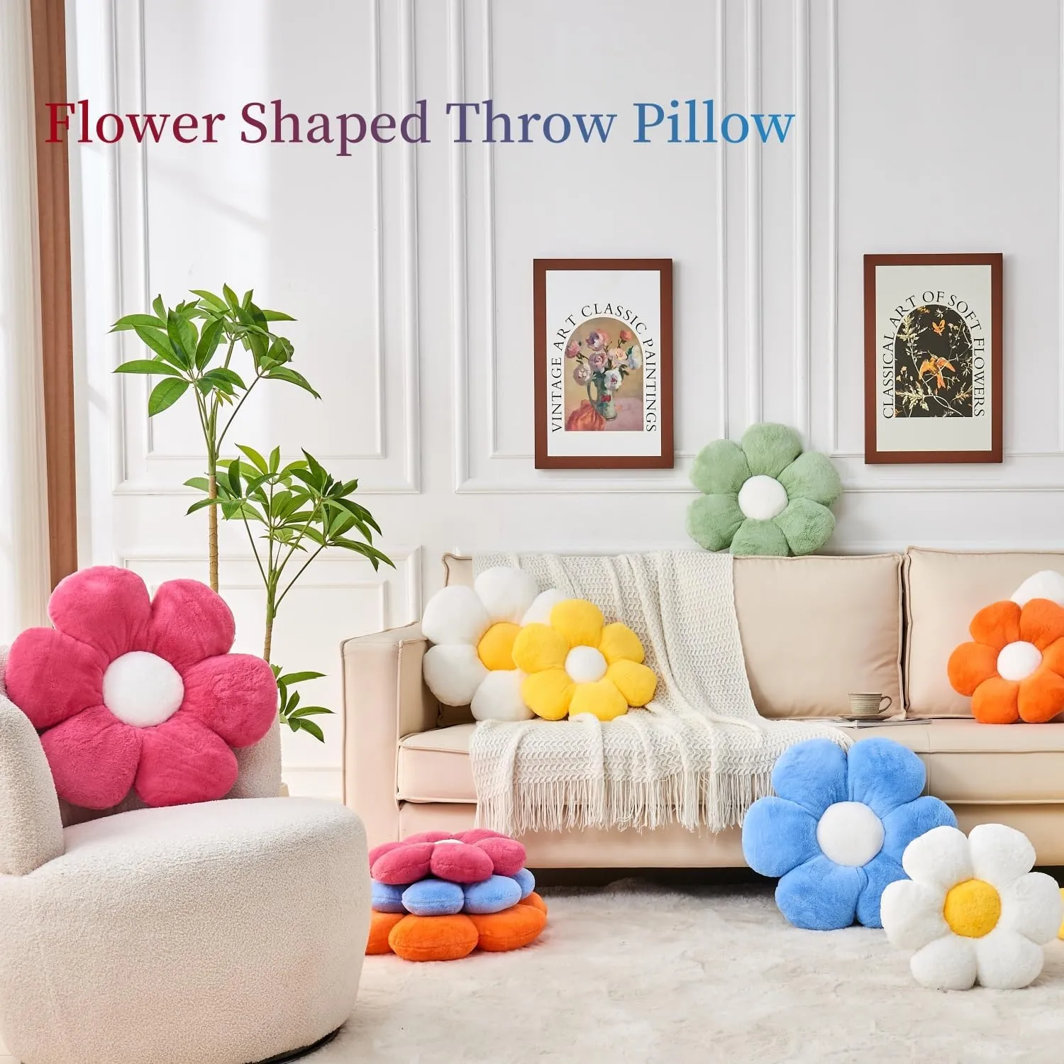 Daisy Pillow, 15.7In Cute Flower Shaped Decorative Plush Pillow for Sofa, Couch, Bed & Reading Tent