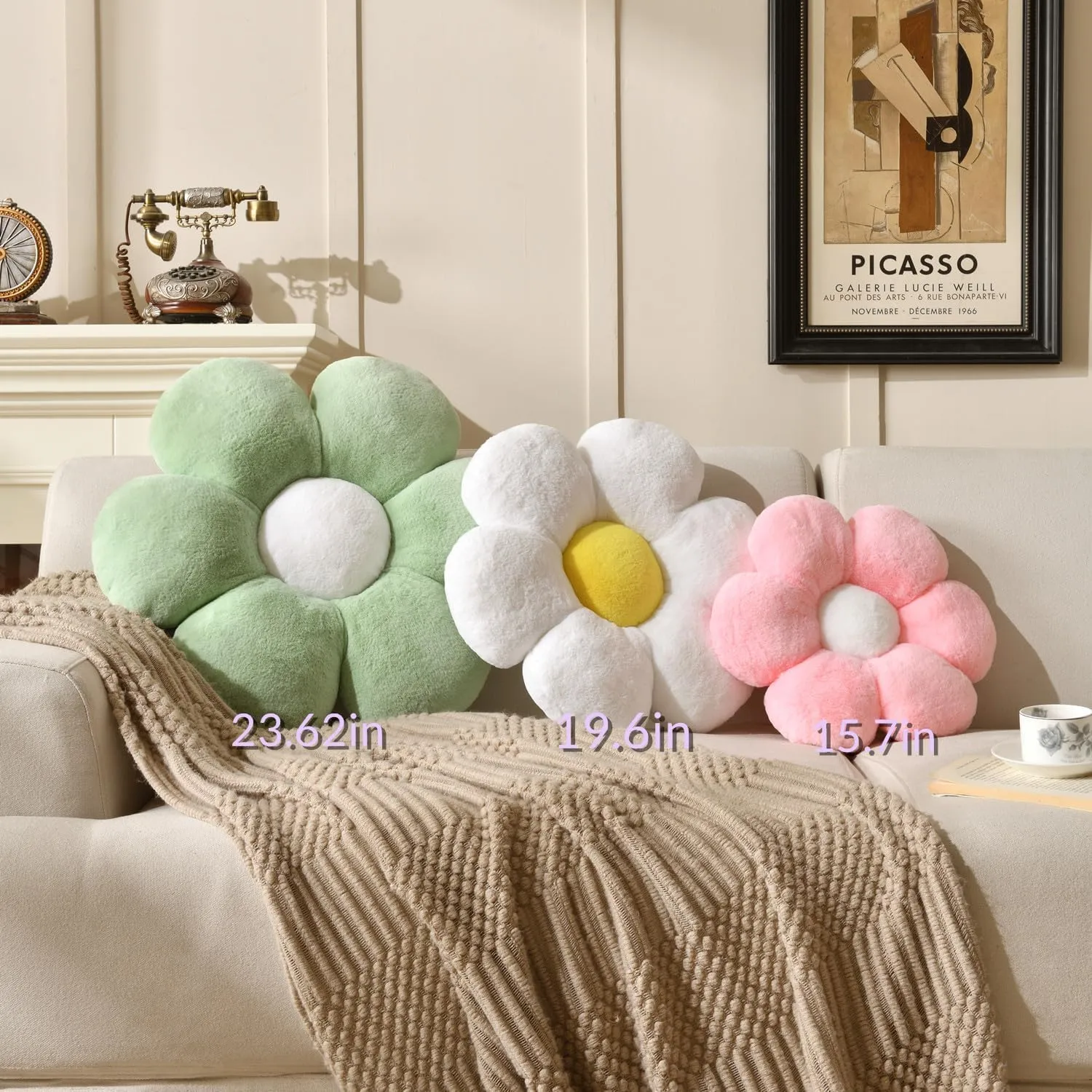 Daisy Pillow, 15.7In Cute Flower Shaped Decorative Plush Pillow for Sofa, Couch, Bed & Reading Tent