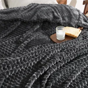 David's Home Ultra Soft Fleece Blanket Queen Size, Warm Lightweight 3D Jacquard Flannel Blanket for Fall Winter, Fluffy Cozy Luxury Plush Suitable for Bed Room Decor,90"x90", Dark Grey