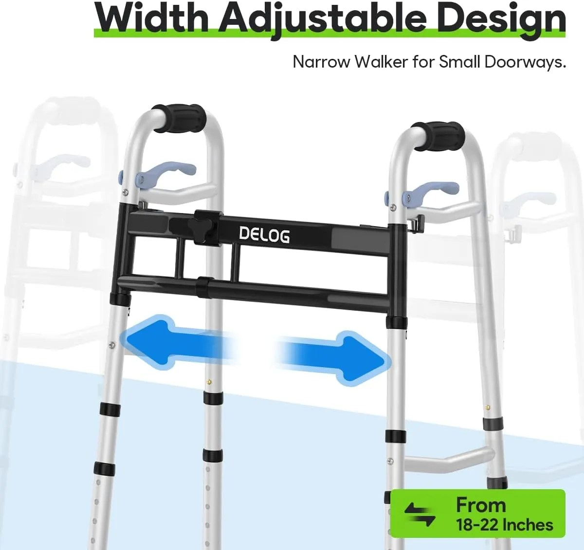 Delog Narrow Walkers for Seniors, Small Walkers for Seniors Tight Spaces Support Up to 350lbs, Standard Walkers for Seniors, Adults, FSA/HSA Eligible (Black)