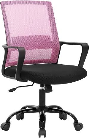 Desk Chair Mesh Office Chair Ergonomic Computer Chair Executive Lumbar Support Adjustable Stool Rolling Swivel Chair,Pink