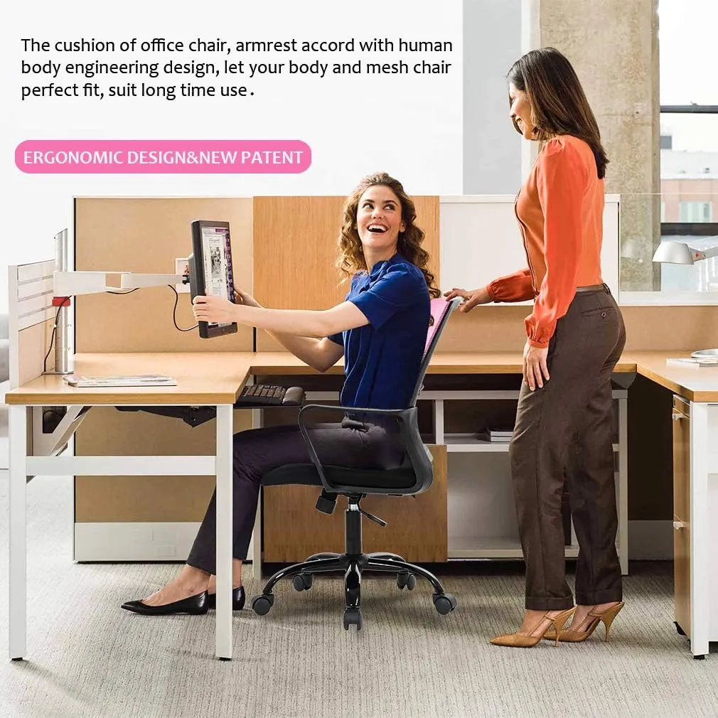Desk Chair Mesh Office Chair Ergonomic Computer Chair Executive Lumbar Support Adjustable Stool Rolling Swivel Chair,Pink