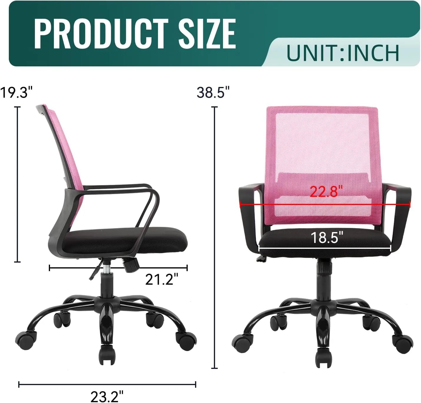 Desk Chair Mesh Office Chair Ergonomic Computer Chair Executive Lumbar Support Adjustable Stool Rolling Swivel Chair,Pink
