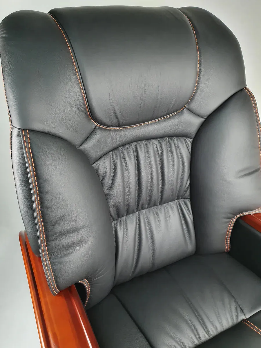 Director Chair Luxury Large High-Back Leatherette Office Chair with Recliner & Adjustable Height and Wooden Base Premium Quality