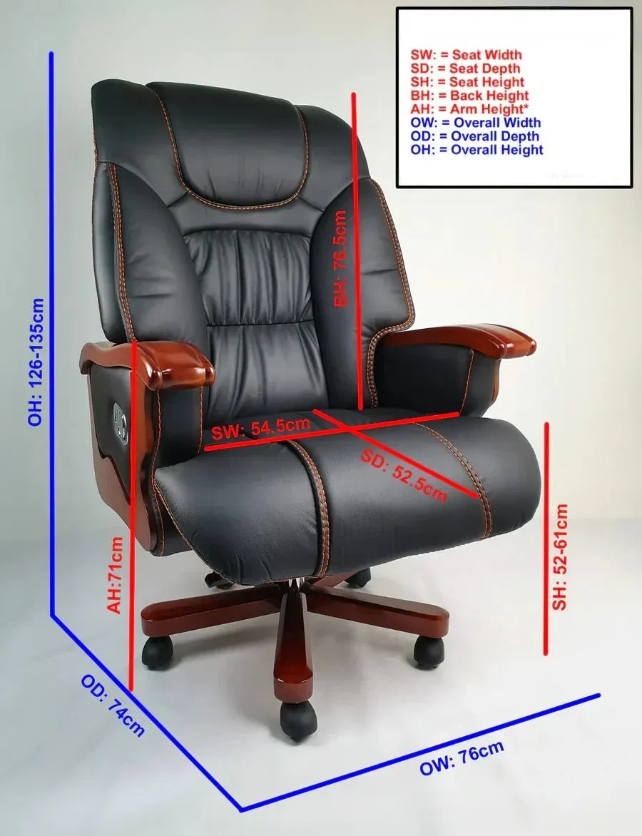 Director Chair Luxury Large High-Back Leatherette Office Chair with Recliner & Adjustable Height and Wooden Base Premium Quality