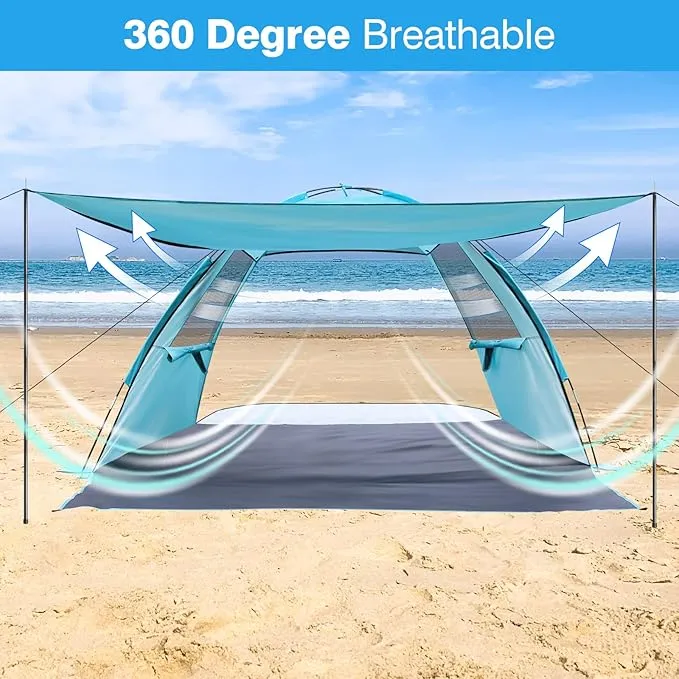 DLUCKY Beach Tent for 1/2/3/4/5/6 Person,Anti-UV Portable Sun Shade ShelterUPF 50 ,Both Sides Extendable Floor,Extendable Awning,with 2 Ventilating Mesh Windows,Lightweight & Easy Setup.