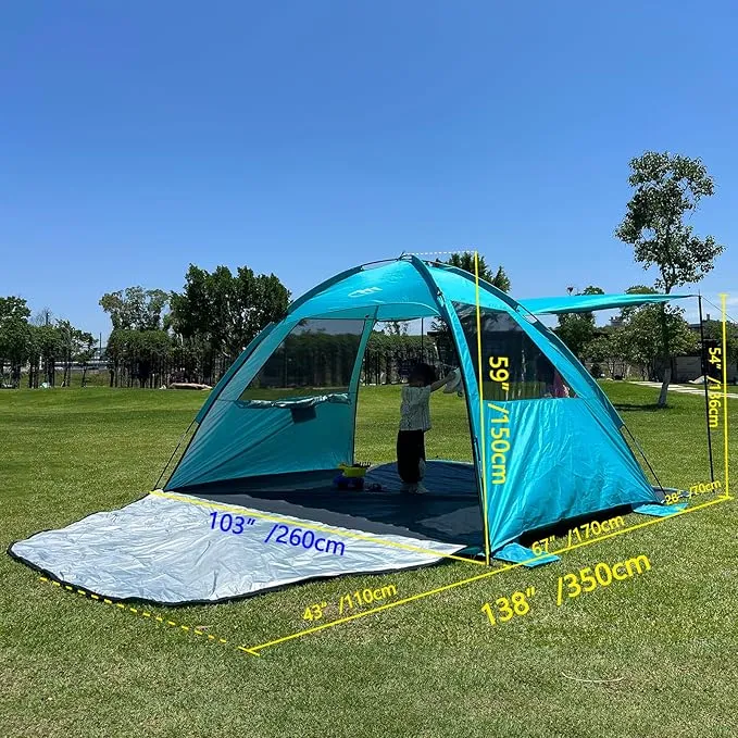 DLUCKY Beach Tent for 1/2/3/4/5/6 Person,Anti-UV Portable Sun Shade ShelterUPF 50 ,Both Sides Extendable Floor,Extendable Awning,with 2 Ventilating Mesh Windows,Lightweight & Easy Setup.