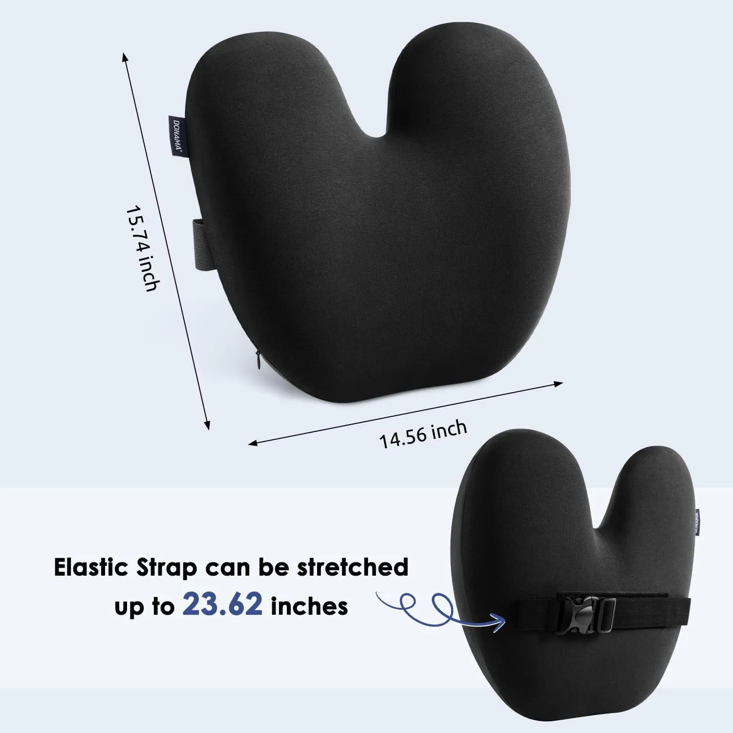 DONAMA Ergonomic Lumbar Pillow for Back Support - High-Density Memory Foam Cushion for Pain Relief - Lumbar Support Cushion w/Strap for Office Chair, Car, Home, and Travel