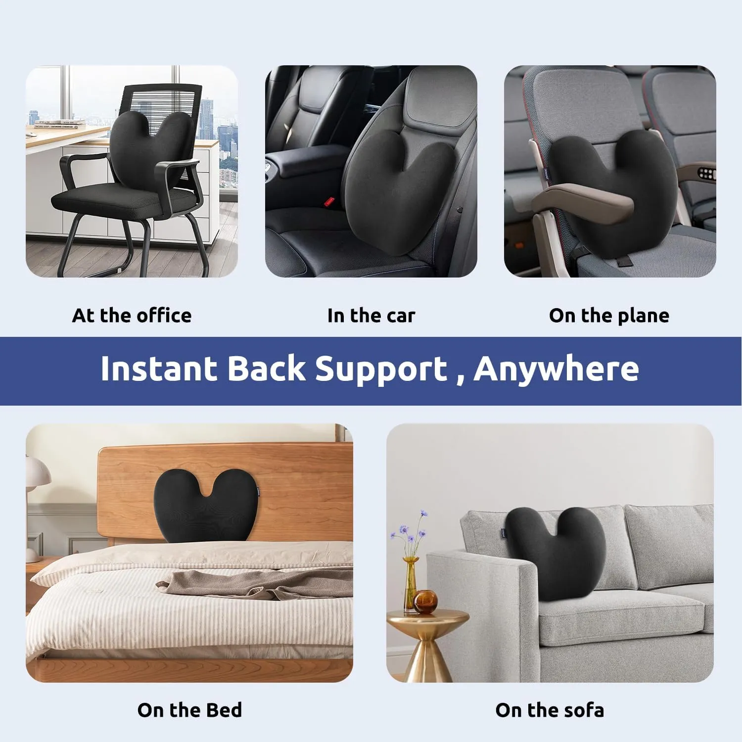 DONAMA Ergonomic Lumbar Pillow for Back Support - High-Density Memory Foam Cushion for Pain Relief - Lumbar Support Cushion w/Strap for Office Chair, Car, Home, and Travel