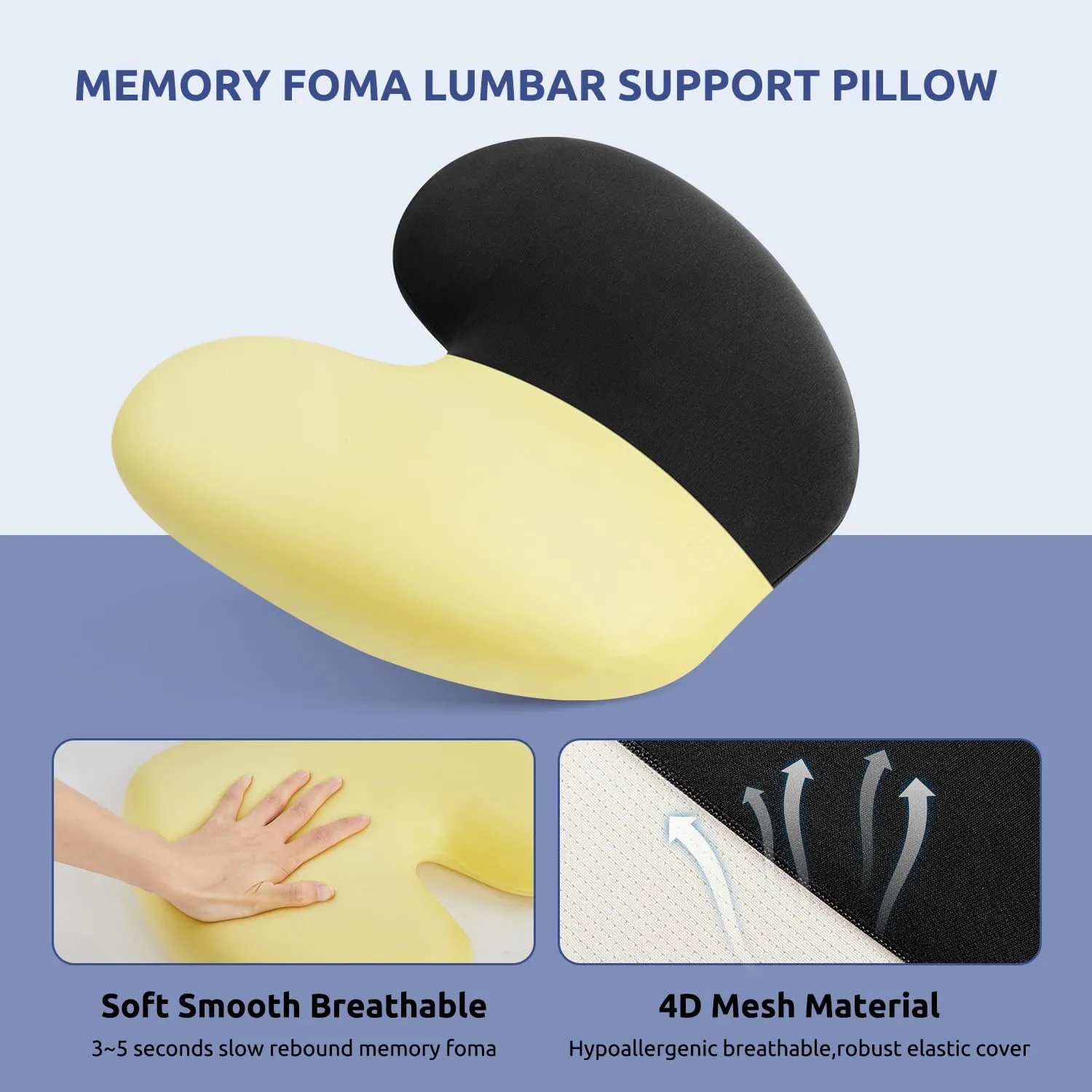 DONAMA Ergonomic Lumbar Pillow for Back Support - High-Density Memory Foam Cushion for Pain Relief - Lumbar Support Cushion w/Strap for Office Chair, Car, Home, and Travel