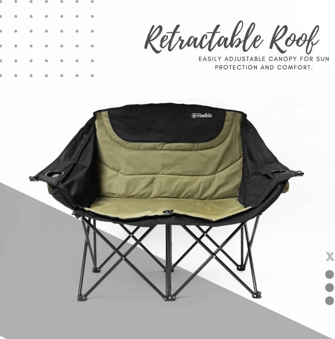 Double Camping Chair with Canopy, Folding Two-Person Seat, Portable Outdoor Loveseat with Shade, Folding Chair for Beach, Lawn, and Outdoor Activities