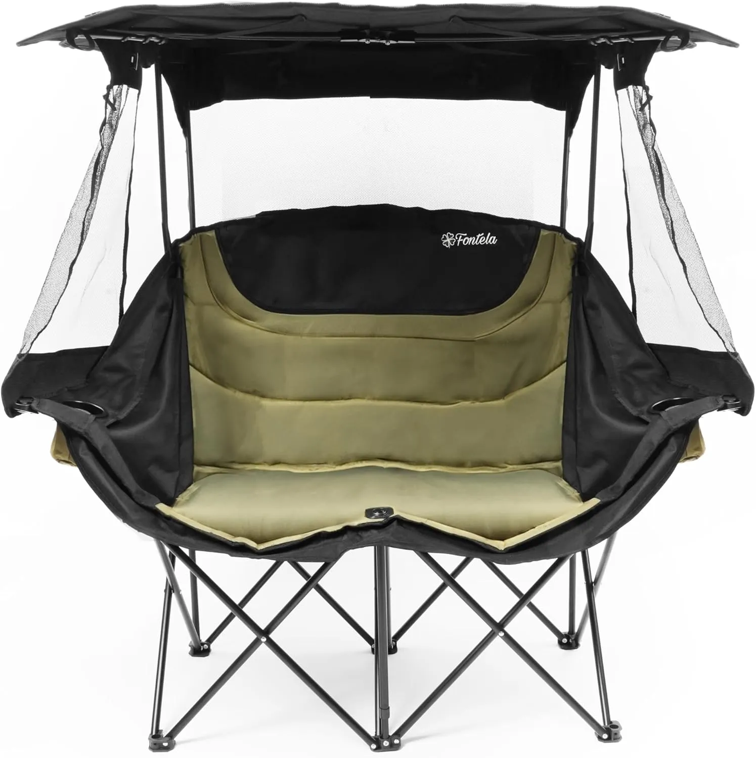 Double Camping Chair with Canopy, Folding Two-Person Seat, Portable Outdoor Loveseat with Shade, Folding Chair for Beach, Lawn, and Outdoor Activities