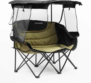 Double Camping Chair with Canopy, Folding Two-Person Seat, Portable Outdoor Loveseat with Shade, Folding Chair for Beach, Lawn, and Outdoor Activities