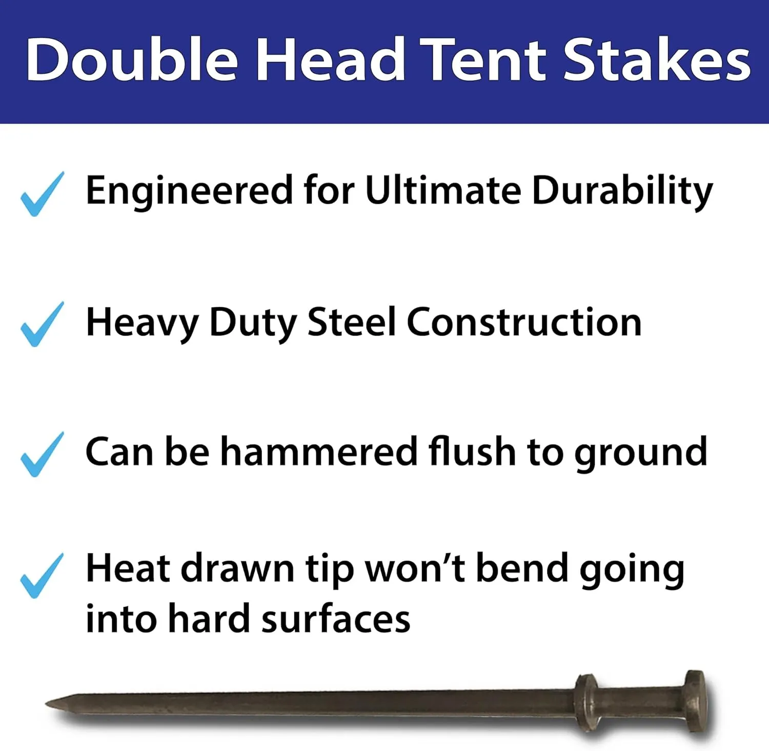 Double Head Tent Stakes - Heavy Duty Steel Tent Stakes, Versatile Ground Spikes to Anchor Commercial Inflatables, Party Tents, and Outdoor Camping Shelters, 1 x 36 Inch, 4-Pack