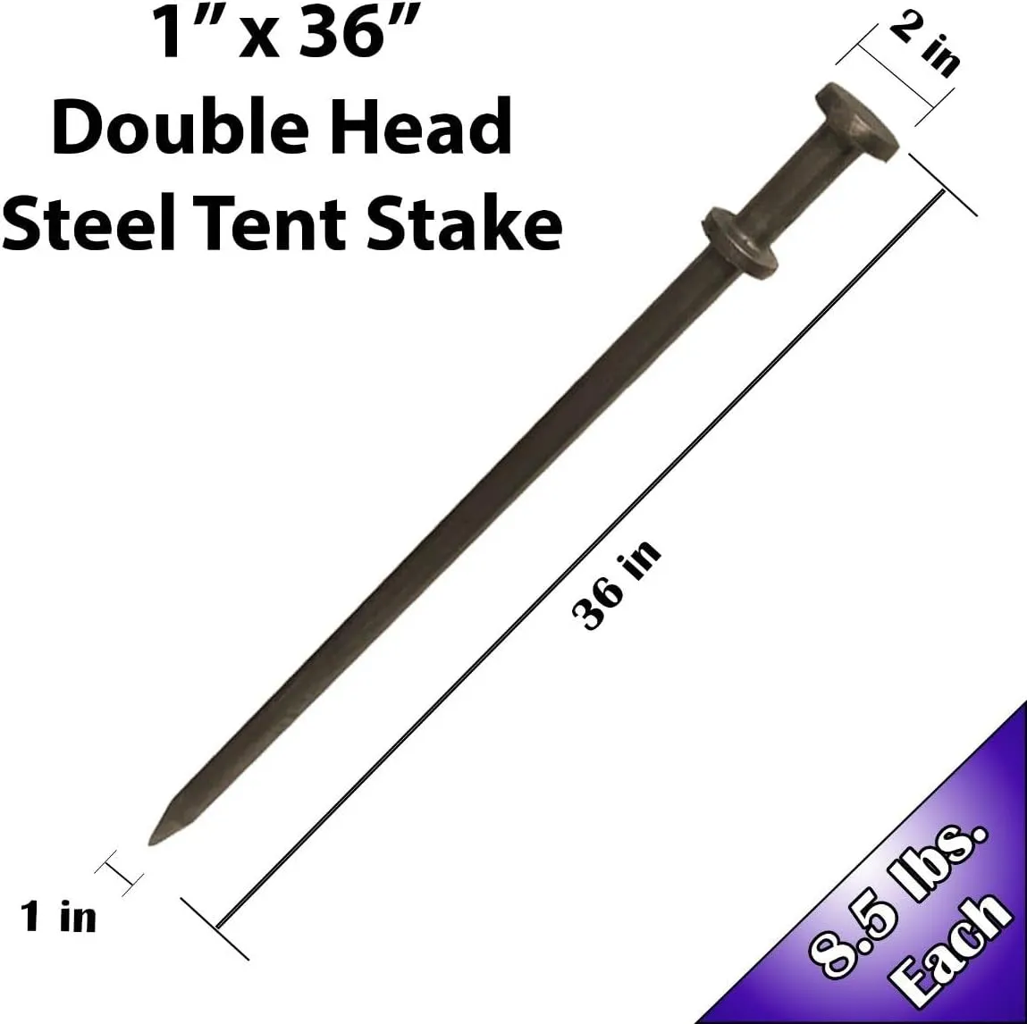 Double Head Tent Stakes - Heavy Duty Steel Tent Stakes, Versatile Ground Spikes to Anchor Commercial Inflatables, Party Tents, and Outdoor Camping Shelters, 1 x 36 Inch, 4-Pack