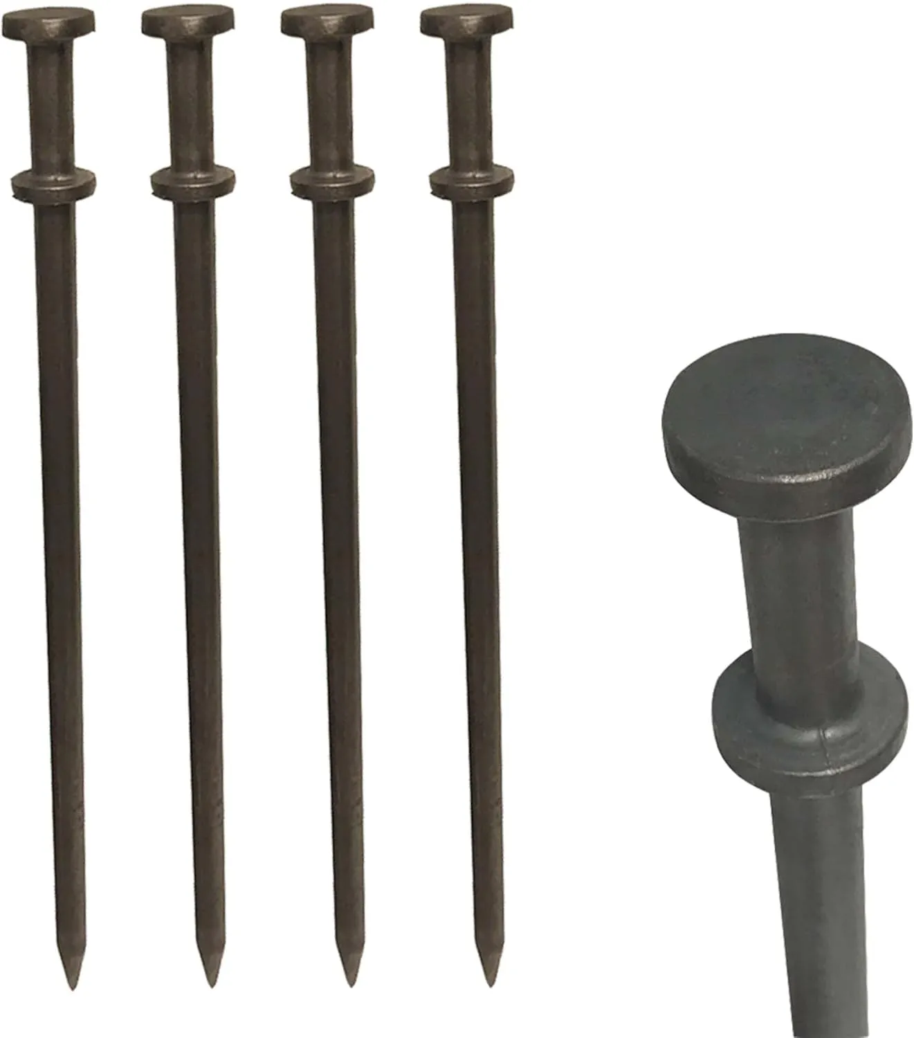 Double Head Tent Stakes - Heavy Duty Steel Tent Stakes, Versatile Ground Spikes to Anchor Commercial Inflatables, Party Tents, and Outdoor Camping Shelters, 1 x 36 Inch, 4-Pack