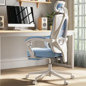 Dowinx Ergonomic Office Chair,Breathable Mesh Computer Chair with Pocket Spring Cushion,Comfy Desk Chair with Adjustable Lumbar Support and Headrest,Steel Base Swivel Task Chair with Footrest Blue