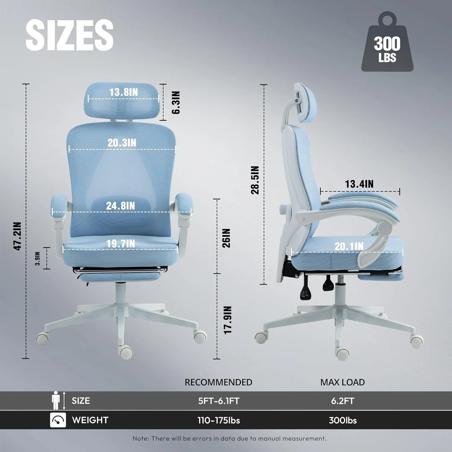 Dowinx Ergonomic Office Chair,Breathable Mesh Computer Chair with Pocket Spring Cushion,Comfy Desk Chair with Adjustable Lumbar Support and Headrest,Steel Base Swivel Task Chair with Footrest Blue