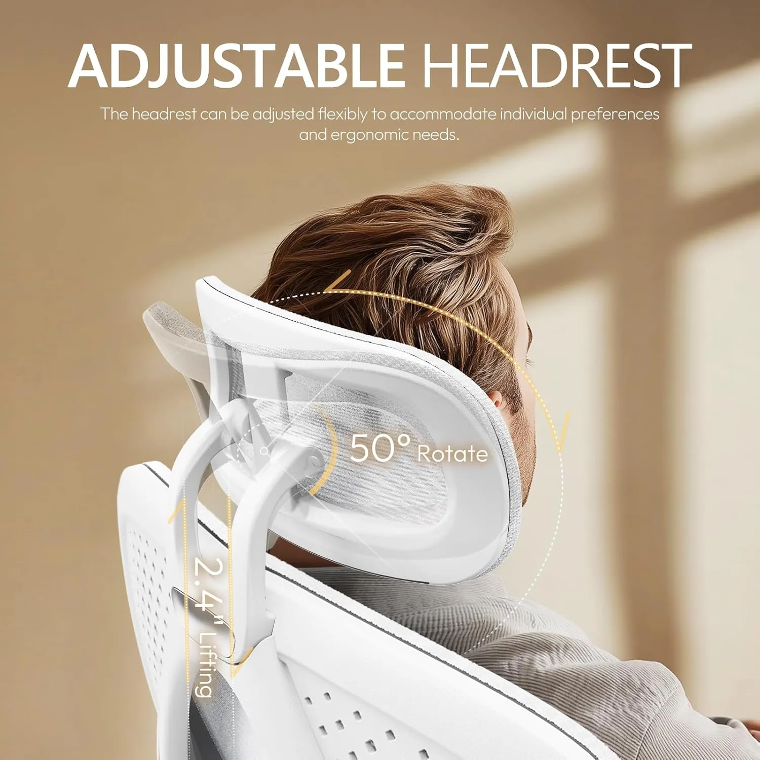Dowinx Ergonomic Office Chair,Breathable Mesh Computer Chair with Pocket Spring Cushion,High Back Desk Chair with Adjustable Lumbar Support and Headrest,Reclining Office Chair with Steel Base,White
