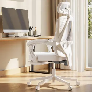 Dowinx Ergonomic Office Chair,Breathable Mesh Computer Chair with Pocket Spring Cushion,High Back Desk Chair with Adjustable Lumbar Support and Headrest,Reclining Office Chair with Steel Base,White