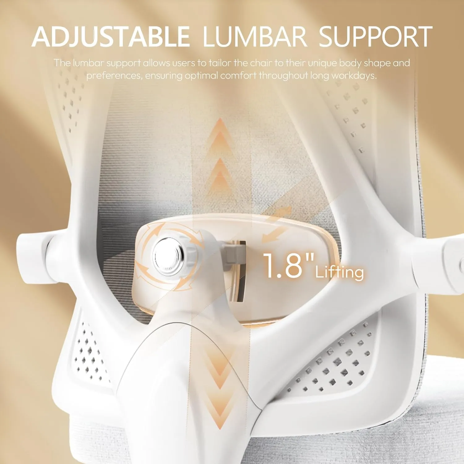 Dowinx Ergonomic Office Chair,Breathable Mesh Computer Chair with Pocket Spring Cushion,High Back Desk Chair with Adjustable Lumbar Support and Headrest,Reclining Office Chair with Steel Base,White