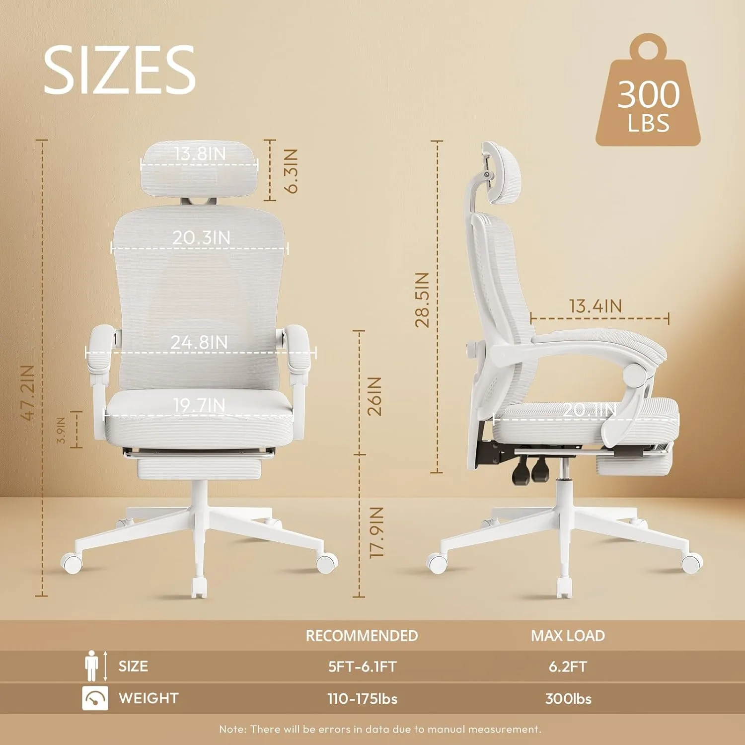 Dowinx Ergonomic Office Chair,Breathable Mesh Computer Chair with Pocket Spring Cushion,High Back Desk Chair with Adjustable Lumbar Support and Headrest,Reclining Office Chair with Steel Base,White