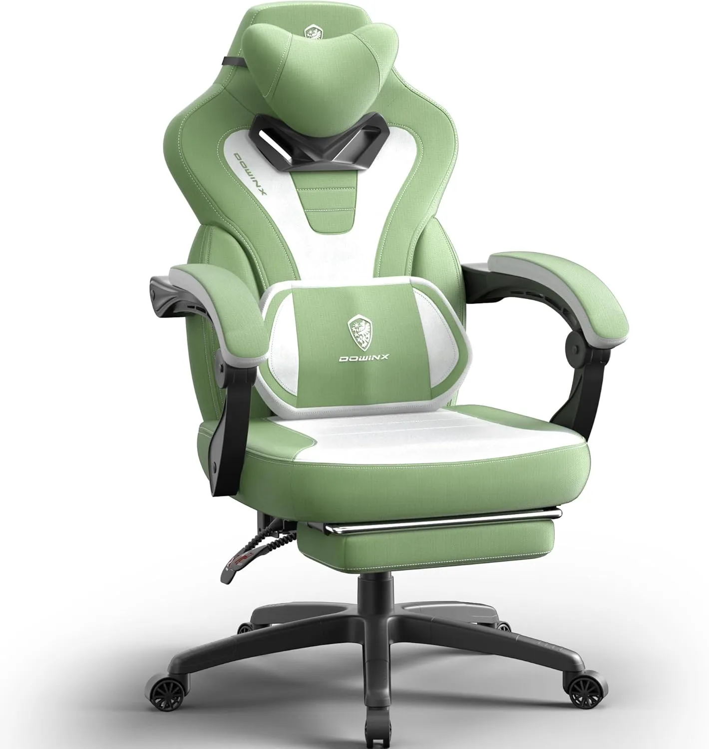 Dowinx Fabric Gaming Chair with Footrest, Big and Tall Gaming Chair for Heavy People, Gamer Chair for Adult with Massage (Green)