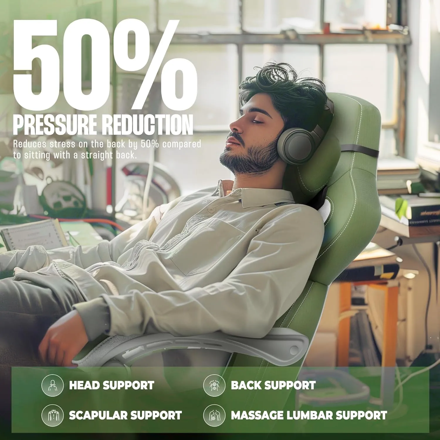 Dowinx Fabric Gaming Chair with Footrest, Big and Tall Gaming Chair for Heavy People, Gamer Chair for Adult with Massage (Green)
