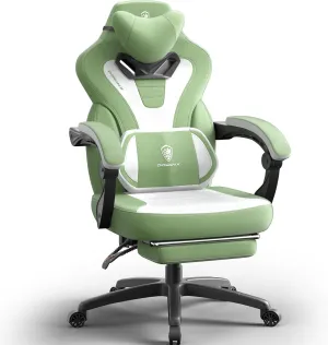Dowinx Fabric Gaming Chair with Footrest, Big and Tall Gaming Chair for Heavy People, Gamer Chair for Adult with Massage (Green)