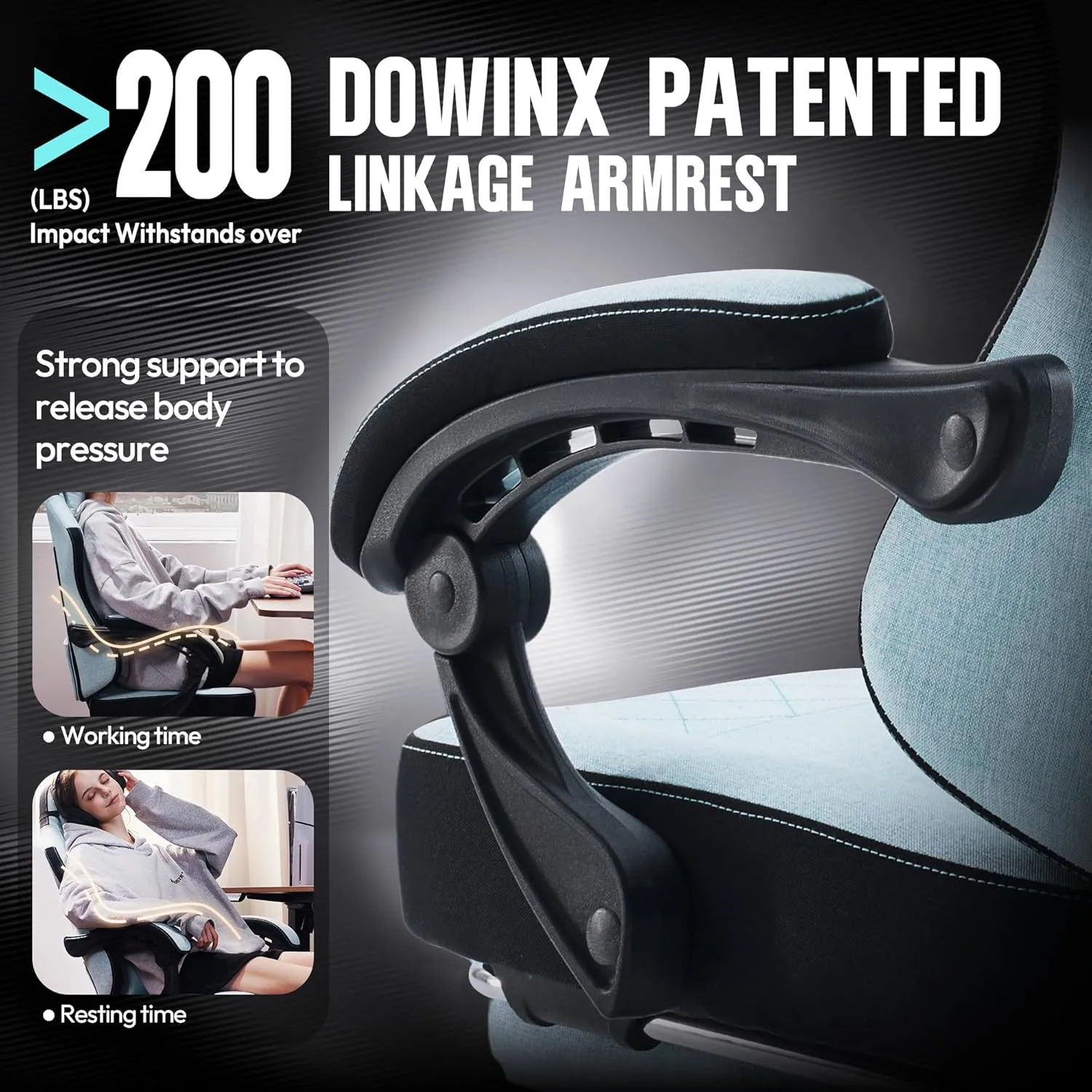 Dowinx Gaming Chair Fabric with Pocket Spring Cushion, High Back Ergonomic Computer Chair with Footrest for Adults, Massage Lumbar Support Swivel Game Chair for Office Gaming 300LBS, Aqua