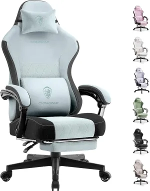 Dowinx Gaming Chair Fabric with Pocket Spring Cushion, High Back Ergonomic Computer Chair with Footrest for Adults, Massage Lumbar Support Swivel Game Chair for Office Gaming 300LBS, Aqua