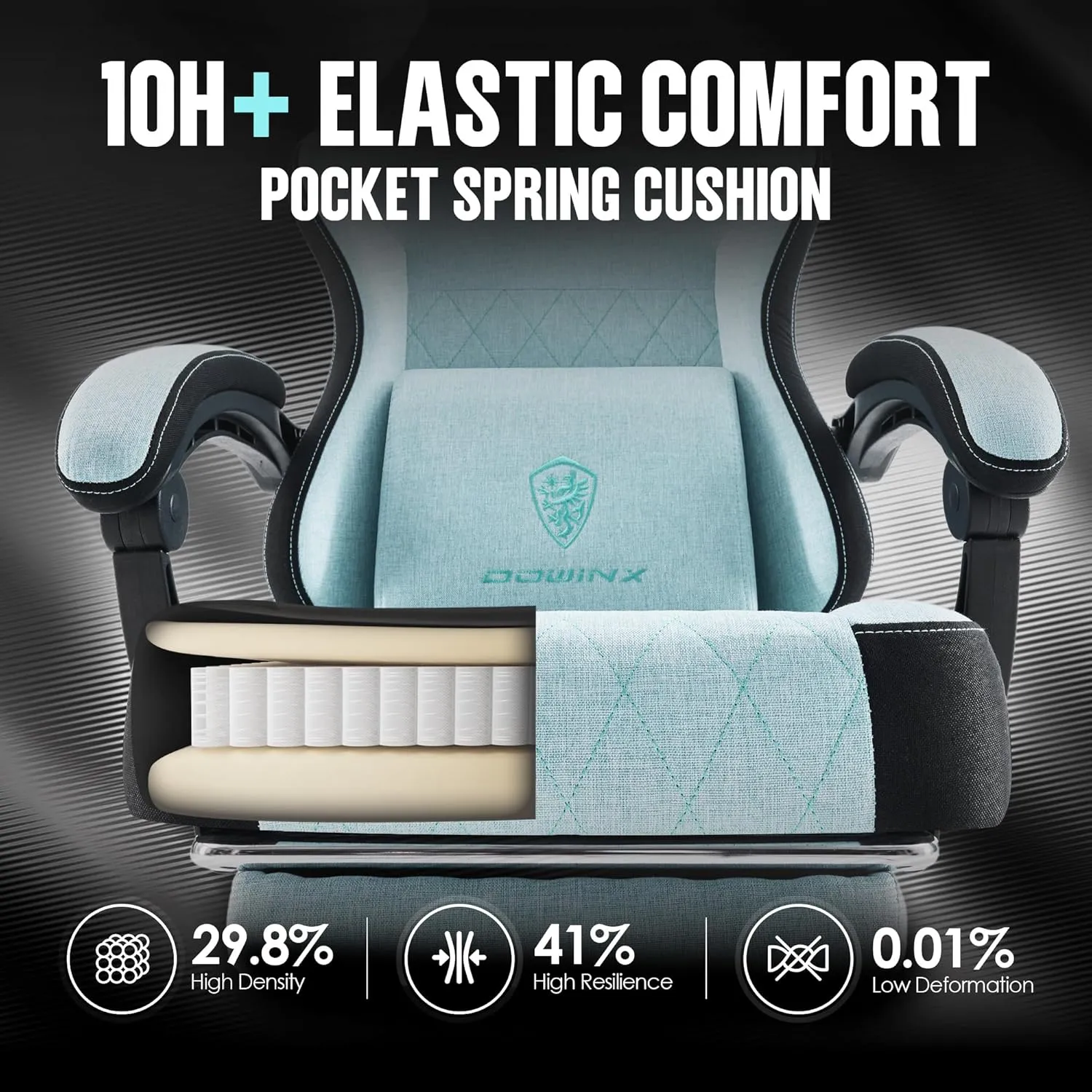 Dowinx Gaming Chair Fabric with Pocket Spring Cushion, High Back Ergonomic Computer Chair with Footrest for Adults, Massage Lumbar Support Swivel Game Chair for Office Gaming 300LBS, Aqua