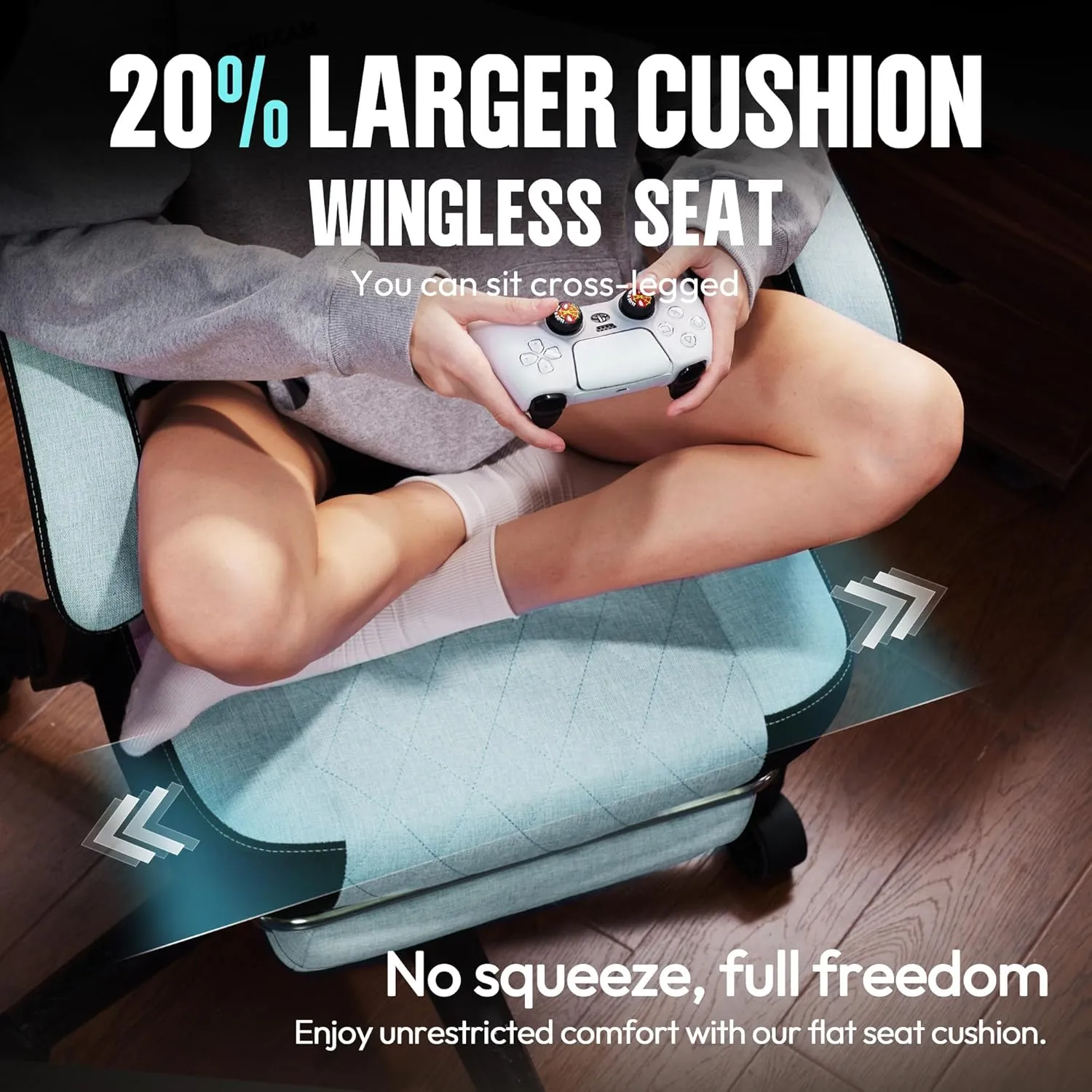 Dowinx Gaming Chair Fabric with Pocket Spring Cushion, High Back Ergonomic Computer Chair with Footrest for Adults, Massage Lumbar Support Swivel Game Chair for Office Gaming 300LBS, Aqua