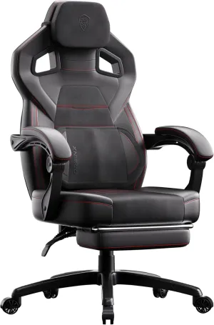 Dowinx PU Leather Gaming Chair with Footrest, Big and Tall Ergonomic Computer Chair with Lumbar Support, Wide Back Gamer Chair for Heavy People, Black