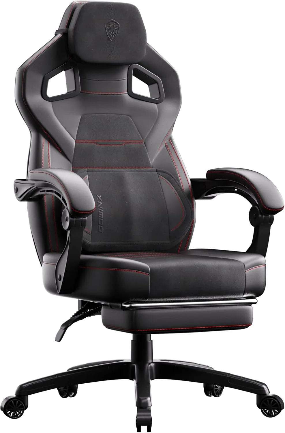 Dowinx PU Leather Gaming Chair with Footrest, Big and Tall Ergonomic Computer Chair with Lumbar Support, Wide Back Gamer Chair for Heavy People, Black