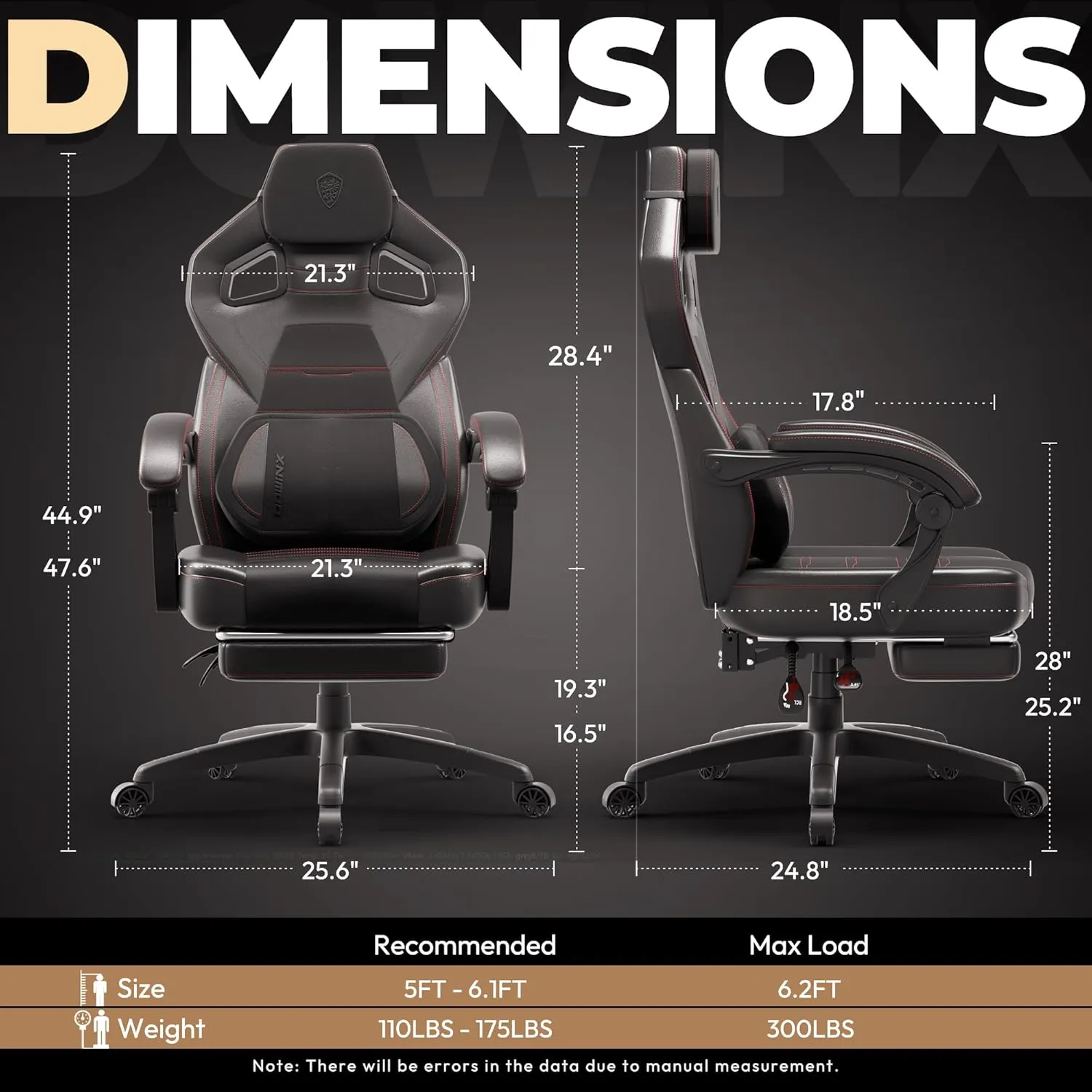 Dowinx PU Leather Gaming Chair with Footrest, Big and Tall Ergonomic Computer Chair with Lumbar Support, Wide Back Gamer Chair for Heavy People, Black