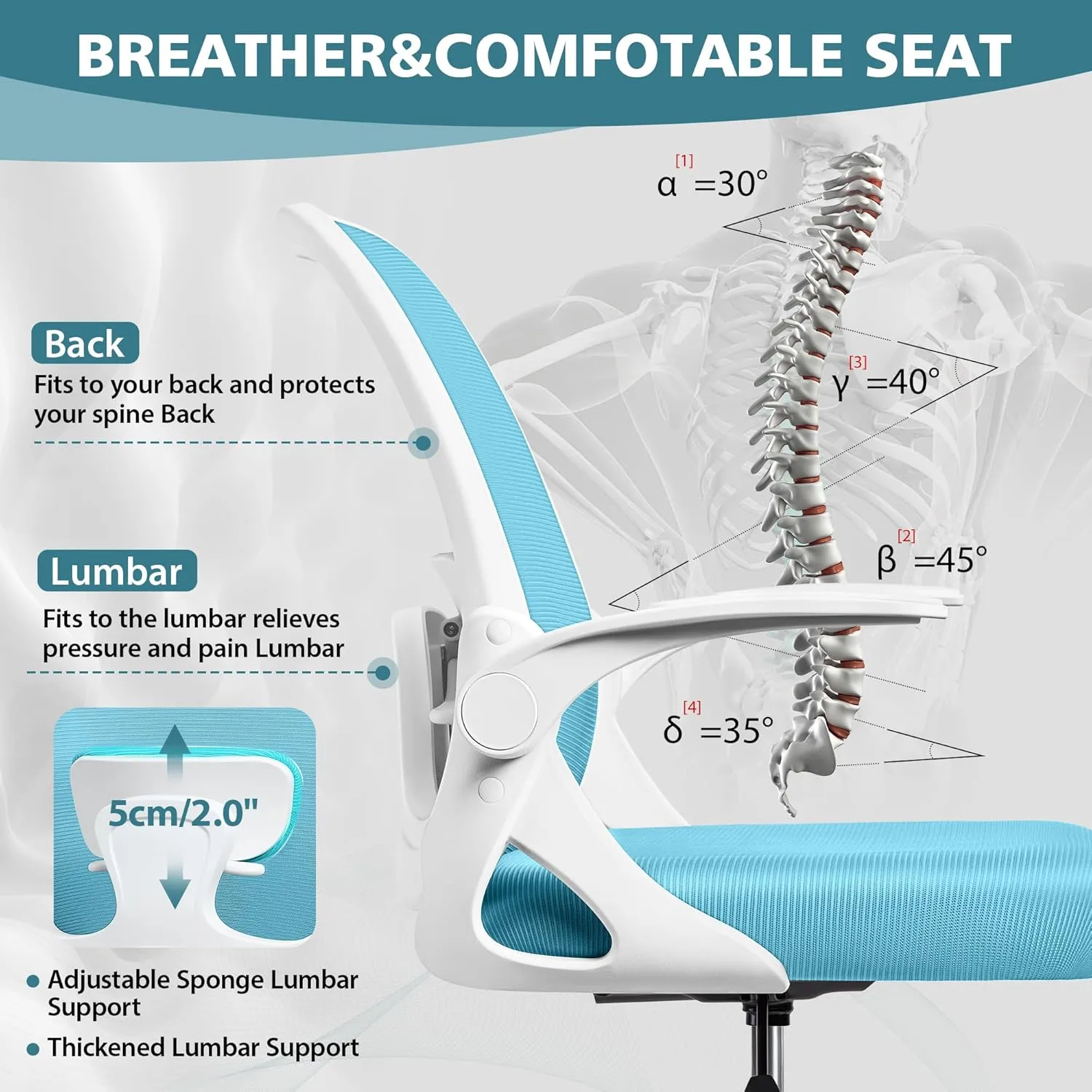 Drafting Chair Tall Office Chair Ergonomic Desk Chairs with Lumbar Support and Flip-up Armrests, Adjustable Height Comfy Computer Chair with Swivel Task and Adjustable Foot Ring(Blue)