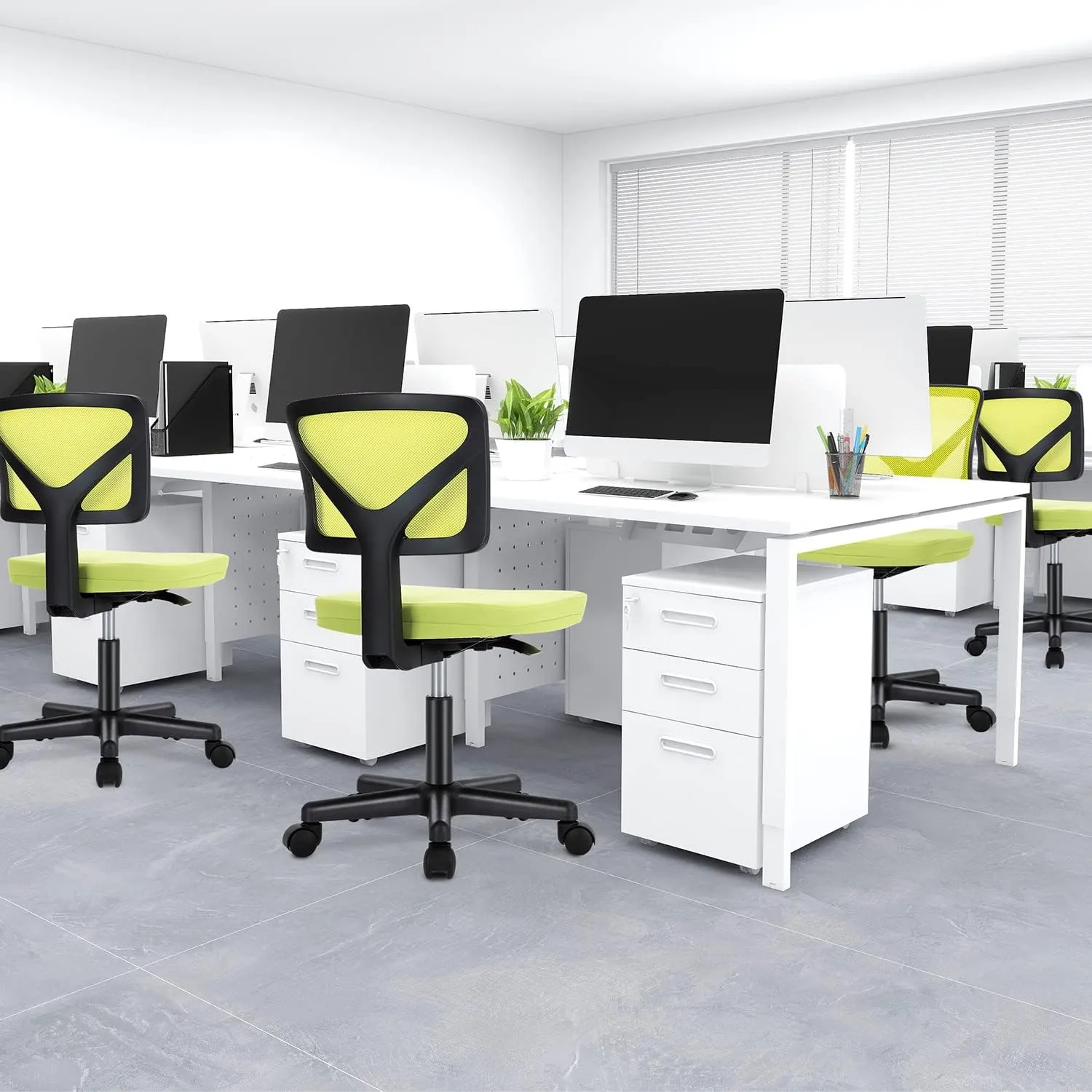 DUMOS Armless Desk Chairs with Wheels, Ergonomic Adjustable Home Office Swivel Rolling Task Chair No Arms, Comfy Mesh Mid Back Computer Work Vanity Desk Seat for Small Spaces, Green