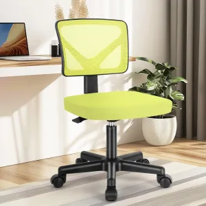 DUMOS Armless Desk Chairs with Wheels, Ergonomic Adjustable Home Office Swivel Rolling Task Chair No Arms, Comfy Mesh Mid Back Computer Work Vanity Desk Seat for Small Spaces, Green