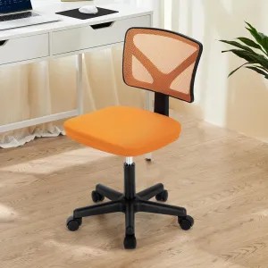 DUMOS Armless Desk Chairs with Wheels, Ergonomic Adjustable Home Office Swivel Rolling Task Chair No Arms, Comfy Mesh Mid Back Computer Work Vanity Desk Seat for Small Spaces, New Orange